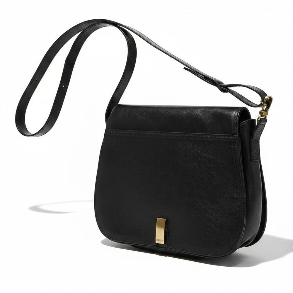 Vintage BALLY Black Leather Saddle Bag Made in Italy